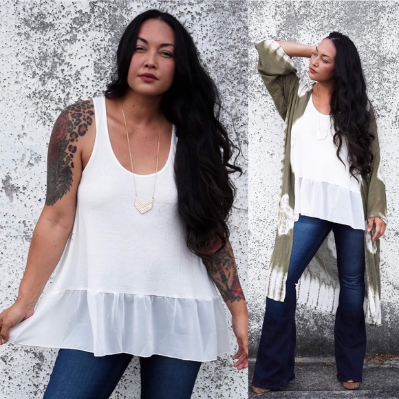 The House Of Gentry Tops - White Peplum Racerback Tank